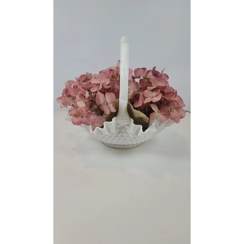 Vintage Fenton Hobnail‎ Milk Glass Basket White